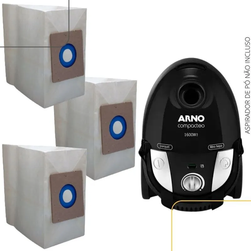 Kit 03 Saco P/Aspirador Pó Arno Compacteo 1600 Descartável