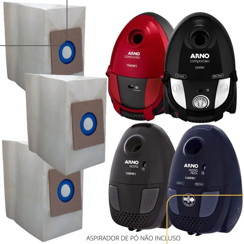Kit 03 Saco Aspirador De Pó Arno Descartável Compacteo/Nitro