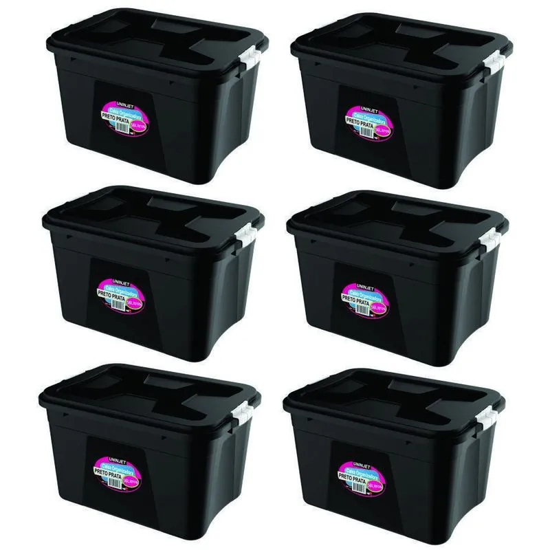 Kit 6 Caixas Contêiner Organizador Multiuso 56 L Com Tampa