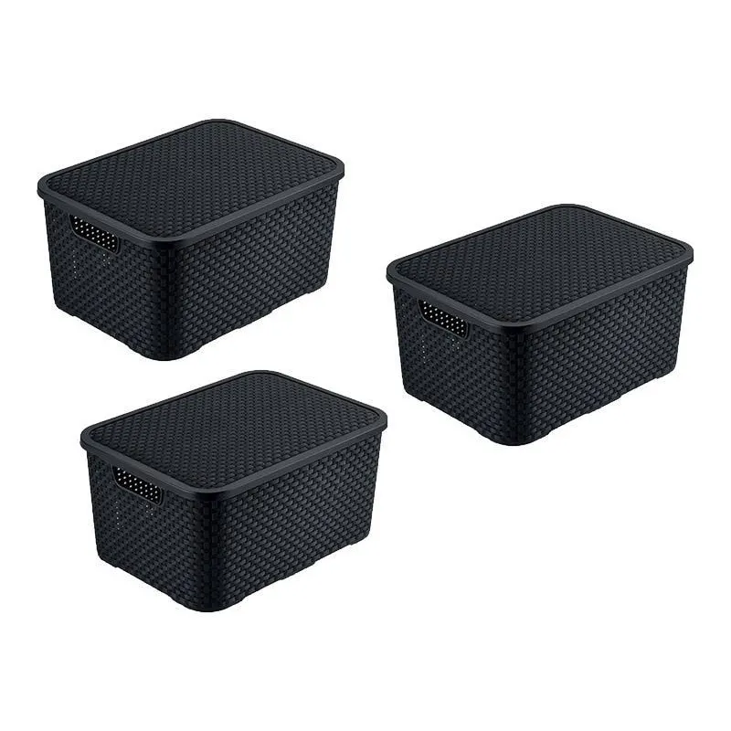 Kit 3 Caixas Organizadora Rattan 7 Litros Com Tampa Preta 25588 Arqplast