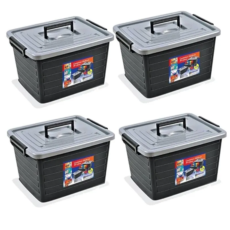 Kit 4 Caixas Organizadoras 35 Litros Preta 25166 Arqplast