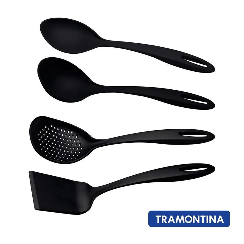 Kit Ability Nylon Preto Espátulas Utensílios 4pç Tramontina