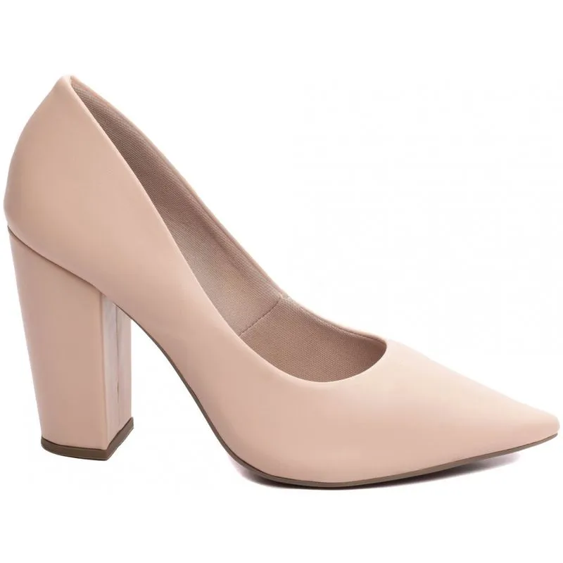 Sapato Scarpin Salto Alto Grosso Bico Fino 9cm Rosê Rosa Torricella