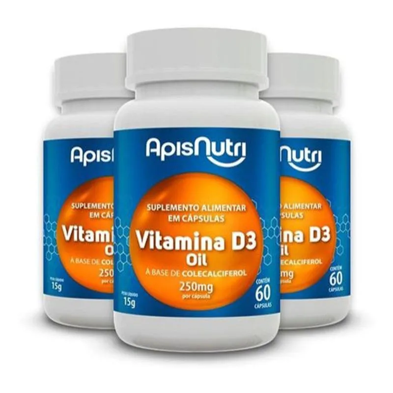 Kit 3 vitamina D3 oil apisnutri 60 cápsulas cada