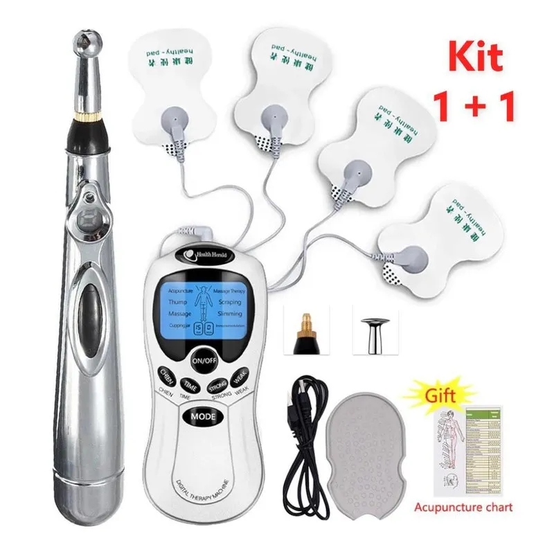 Kit Massageador Tens Ems + Caneta Acupuntura Facial E Corpo