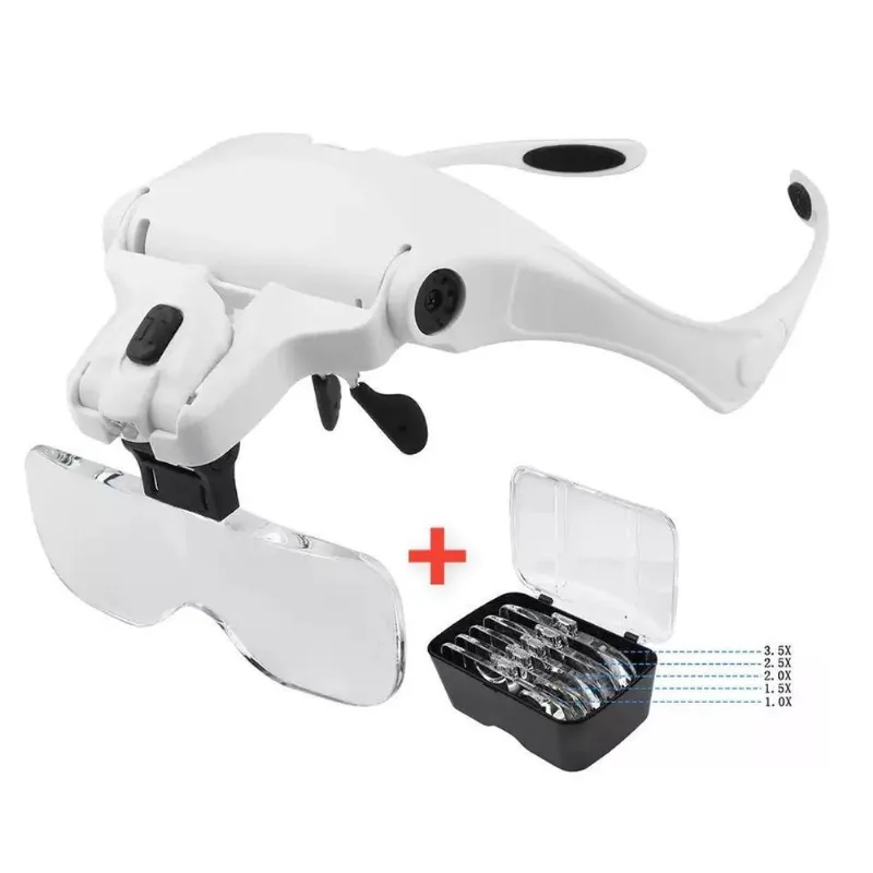 Lupa De Cabeça Profissional 5 Lentes Led Dentista E Estética