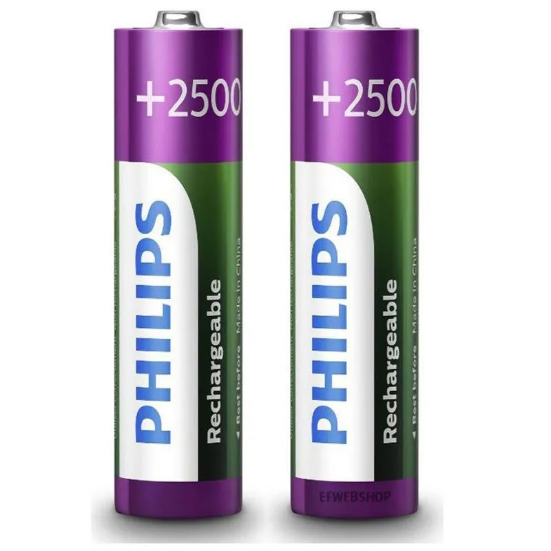 Pilha Philips Recarregável Aa 1,2v 2500 Mah Cj Com 2 Pilhas