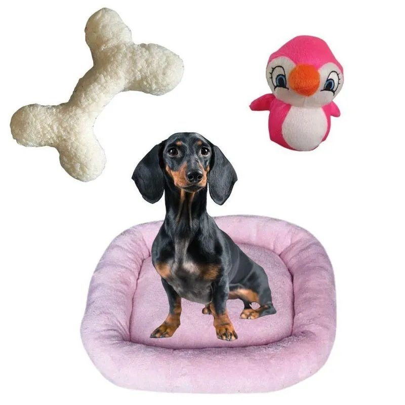 Cama Bigata G Tecido Soft Com Osso E Pelucia Kit 3 Peças Rosa