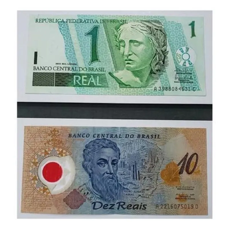 Cédula Flor 1 Real + Cédula Plástico 10 Reais