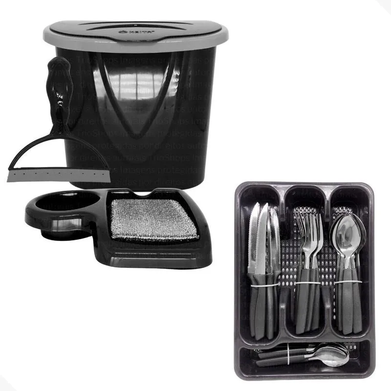 Kit Pia + Jogo De Talheres 25 Peças - Preto