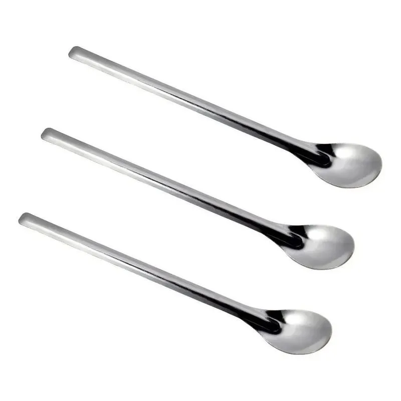 3 Colher Longa Sobremesa Mexer Suco Refresco Aço Inox 20 Cm
