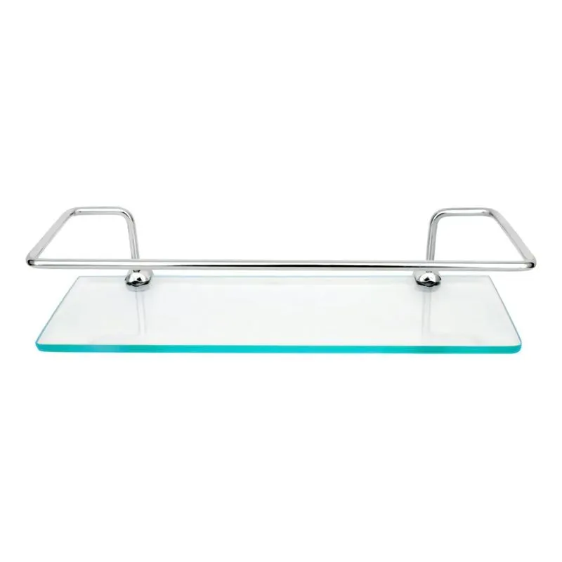 Porta Shampoo Reto 30 X 10cm Com Grade Em Aço Inóx Vidro 6mm