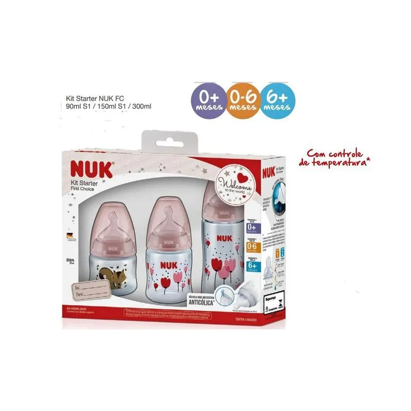 Kit Mamadeira Nuk Controle De Temperatura 90/150/300ml Rosa