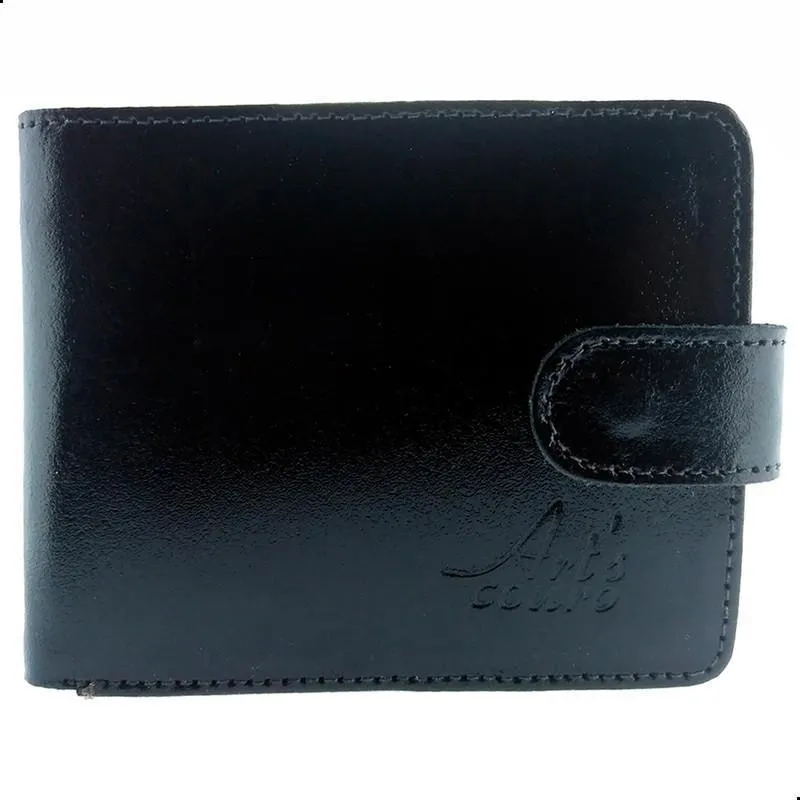 Carteira Masculina Couro Botão Cnh Doc Cedula Preta