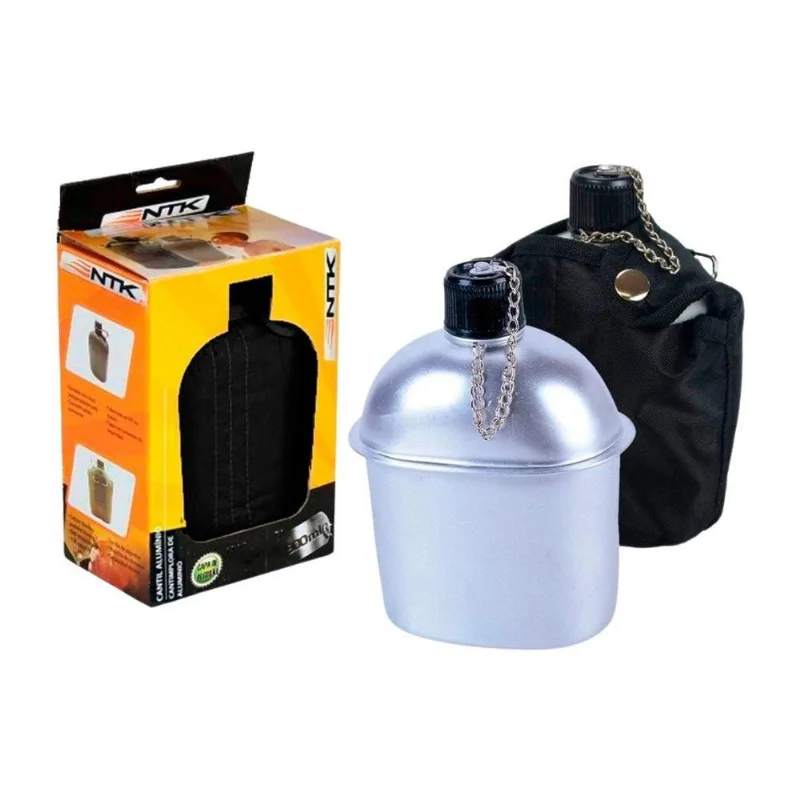 Cantil Em Alumínio Inodoro 900ml Preto Capa Camping Trilha