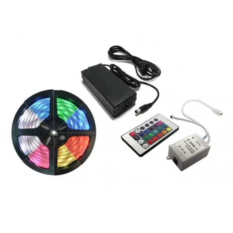 Fita De Led Rgb 5 Metros A Prova Dágua Dupla Face 5050w 12v 300 Leds Com Fonte E Controle