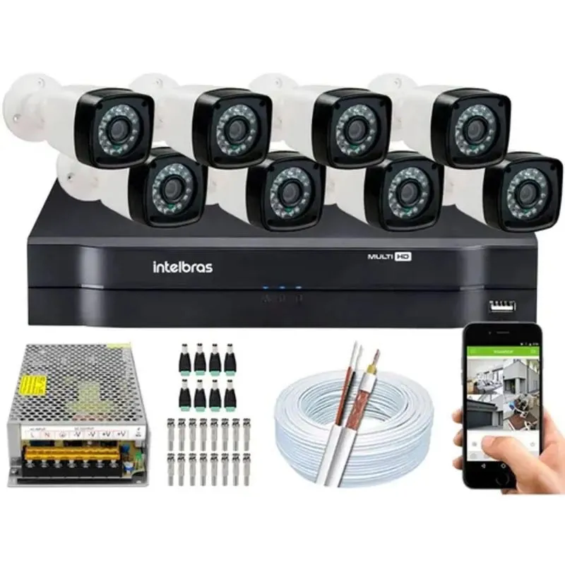 Kit Cftv 8 Cameras Segurana Hd Dvr Intelbras 8ch S/ Hd