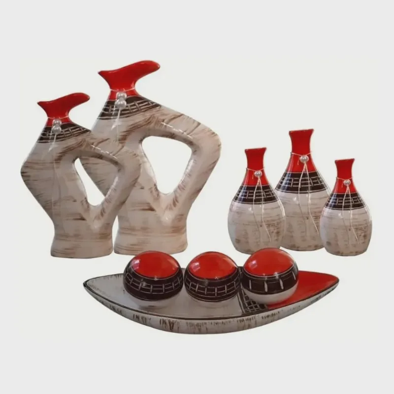 Conjunto Vasos Decoração Em Cerâmica Cores E Brilho. Belo Promoção