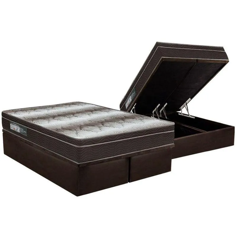Cama Box Baú King: Colchão Ortopédico Ortobom Light + Base Crc Courano Brown(186X198)