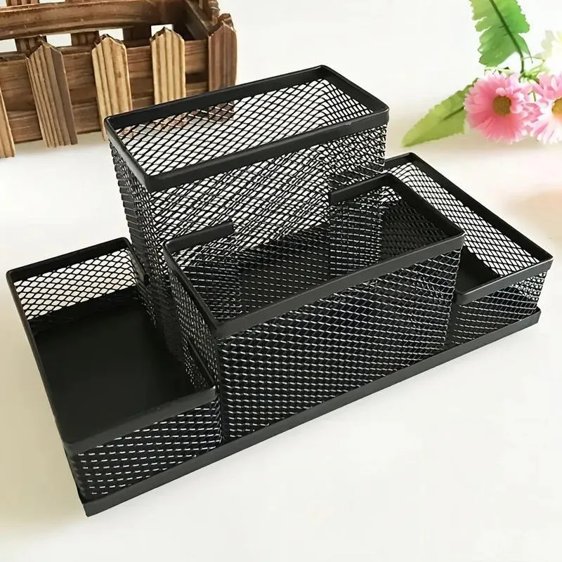 3x Organizador De Mesa Porta Canetas Lápis 4 Divisões Vertic