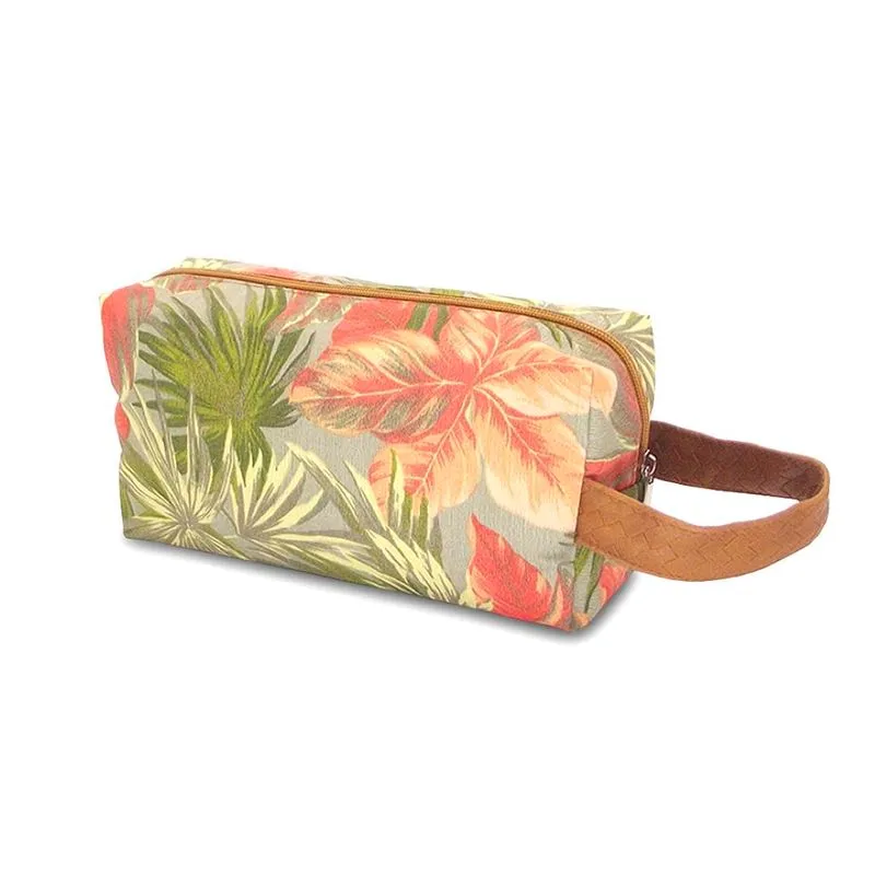 Necessaire Retangular G Tecido Floral Marrom