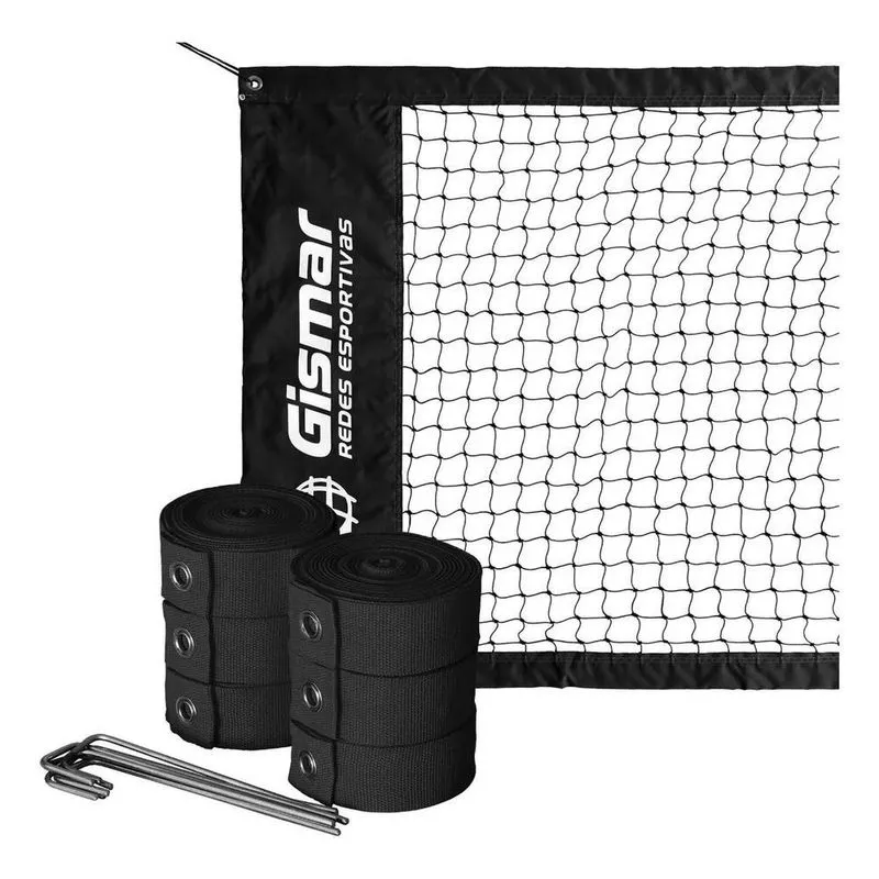 3x Kit Beach Tennis Preto - Rede 4 Faixas Pro + Fita Marcaçã