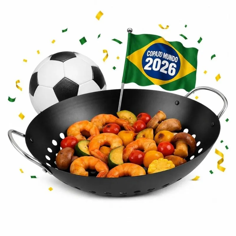 Panela Wok Antiaderente Carne Legumes Churrasco Futebol Copa