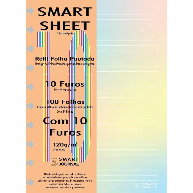 Refil Caderno Inteligente 120g 100 Folhas Colorido 10 Furos