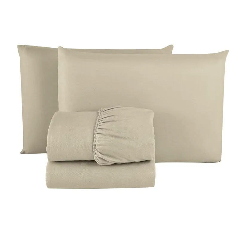 Lençol Queen Elástico + Fronhas Microfibra Premium Cáqui