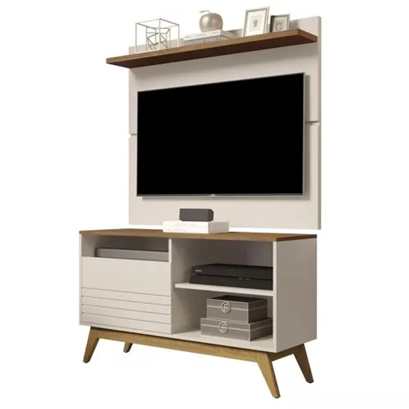 Rack Fenix Com Painel Para TV Até 43 Polegadas Vivare 1.08 Off White/Freijó – Giga Móveis