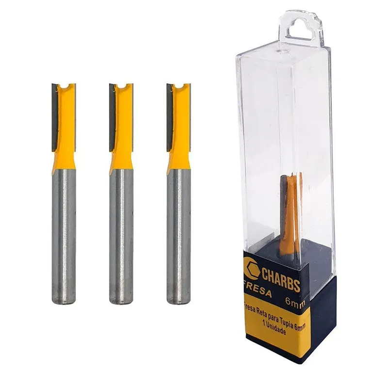 Kit 4 Fresas Retas 6mm 2 Dentes Metal Duro Para Tupia Charbs