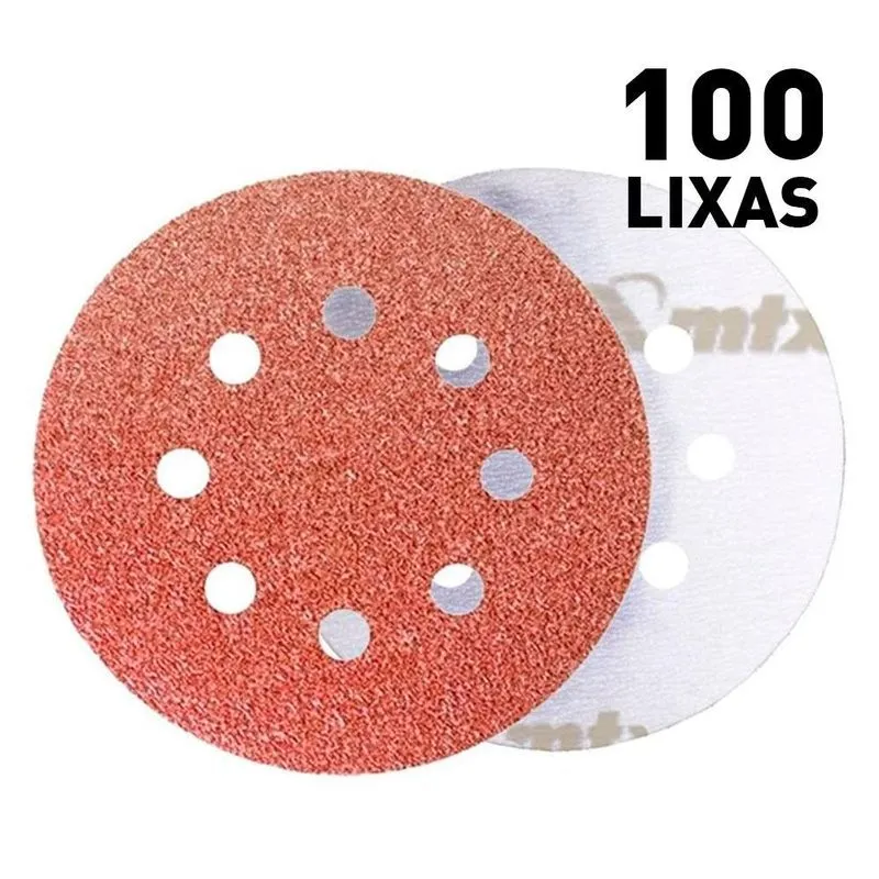 100x Discos De Lixa 125mm 8 Furos G24 A G220 Para Lixadeira