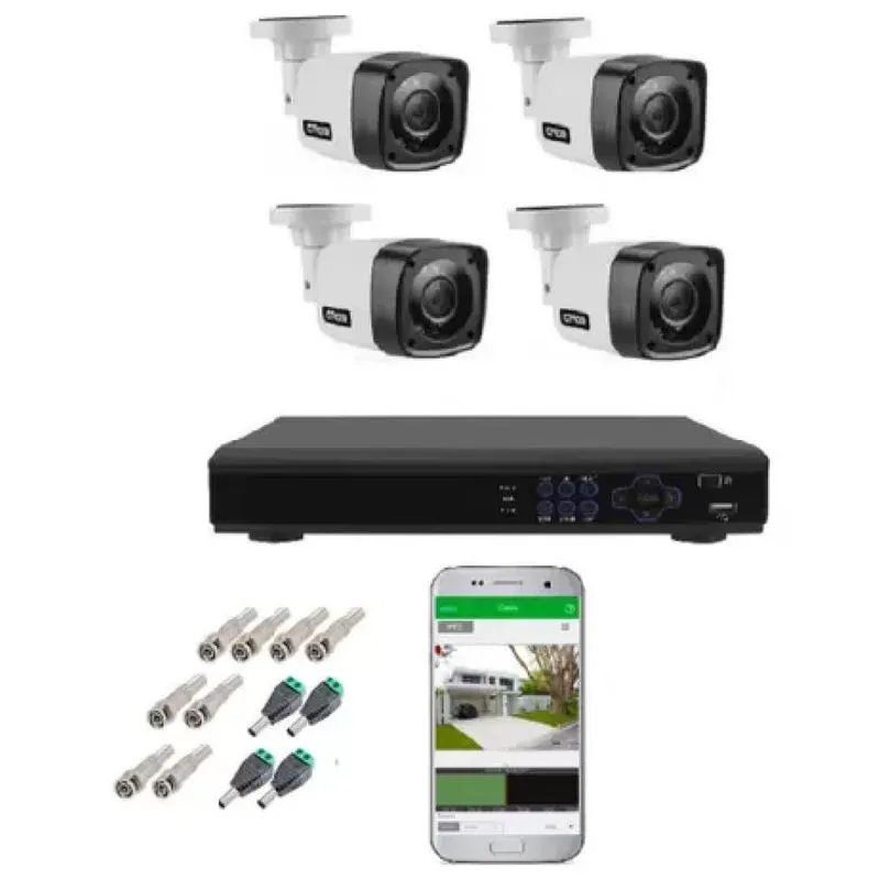 Kit Cftv 4 Câmeras Infravermelho Segurança 1mp 20m Dvr Full Hd 4 Ch S/ Hd C/ Conectores