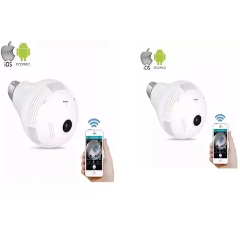 Kit 2 Camera Ip Seguranca Lampada Vr 360 Panoramica Espia Wifi