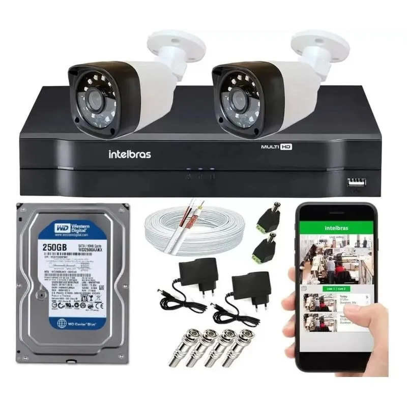 Kit 2 Camera De Segurança Hd 1 Mp Dvr Mhdx Intelbras
