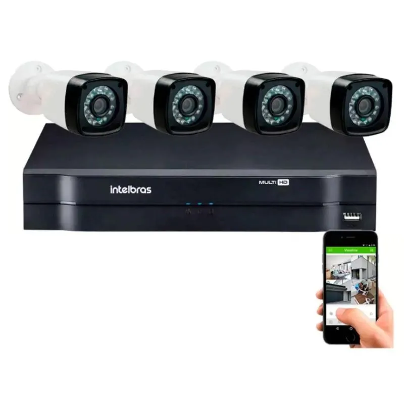 Kit 4 Cameras Segurana 720p Full Hd Dvr Intelbras 4ch S/hd