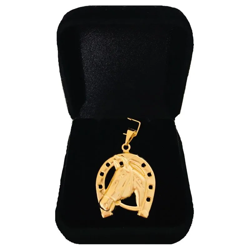 Pingente Ferradura Cavalo Cowboy Peão Semijoia Folheada a Ouro 18k Masculino