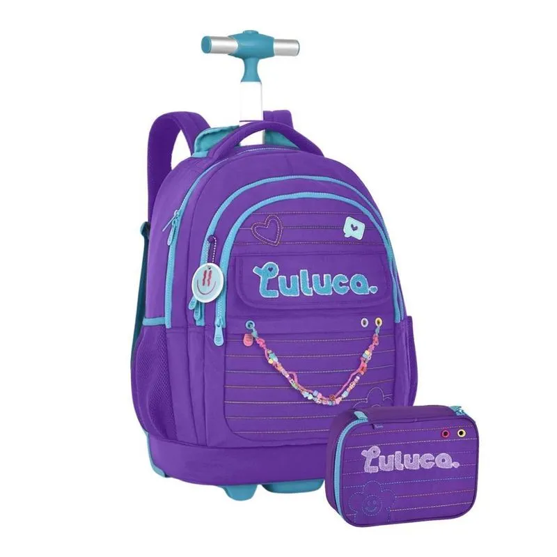 Kit Mochila De Rodas Luluca Com Estojo Box Escolar -Roxo