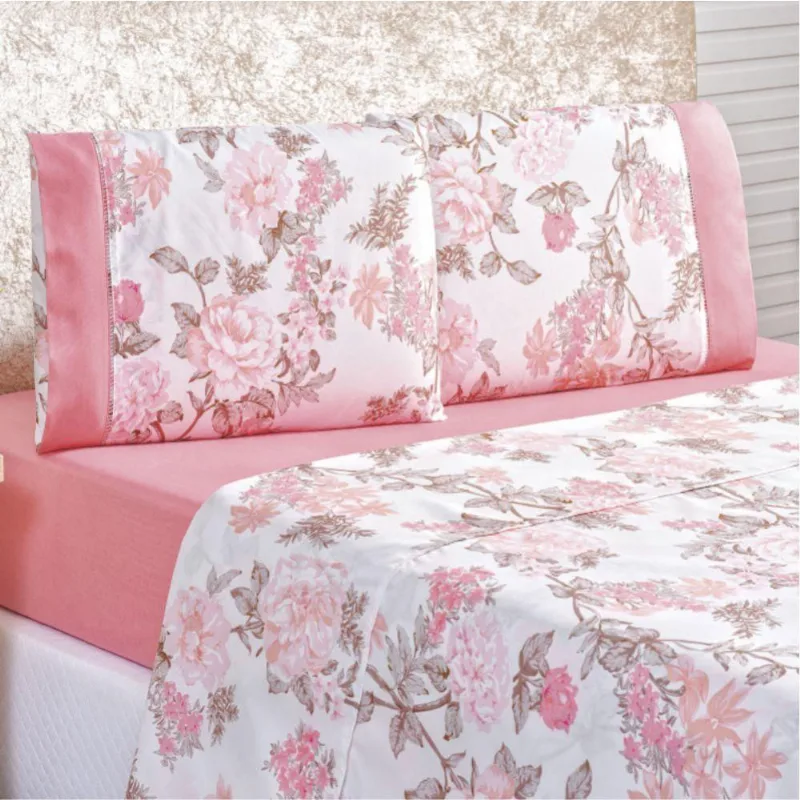Jogo de Lençol Solteiro Naturallys 3 Peças Serene Rosa