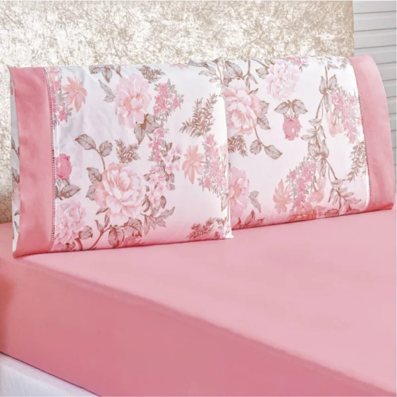 Jogo de Lençol Casal Padrão Naturallys 3 Peças Serene Rosa