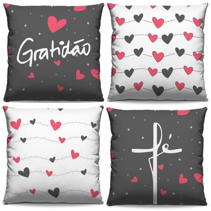 Capa Almofada Decoração Sala Quarto Kit 4 Peças - Gratidão