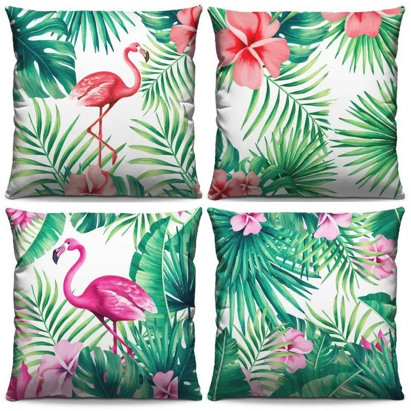 Capa Almofada Decoração Sala Quarto Kit 4 Peças - Flamingo