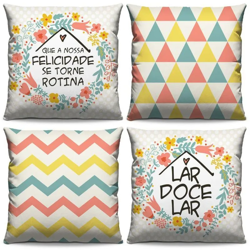 Capa Almofada Decoração Sala Quarto Kit 4 Peças - Doce Lar