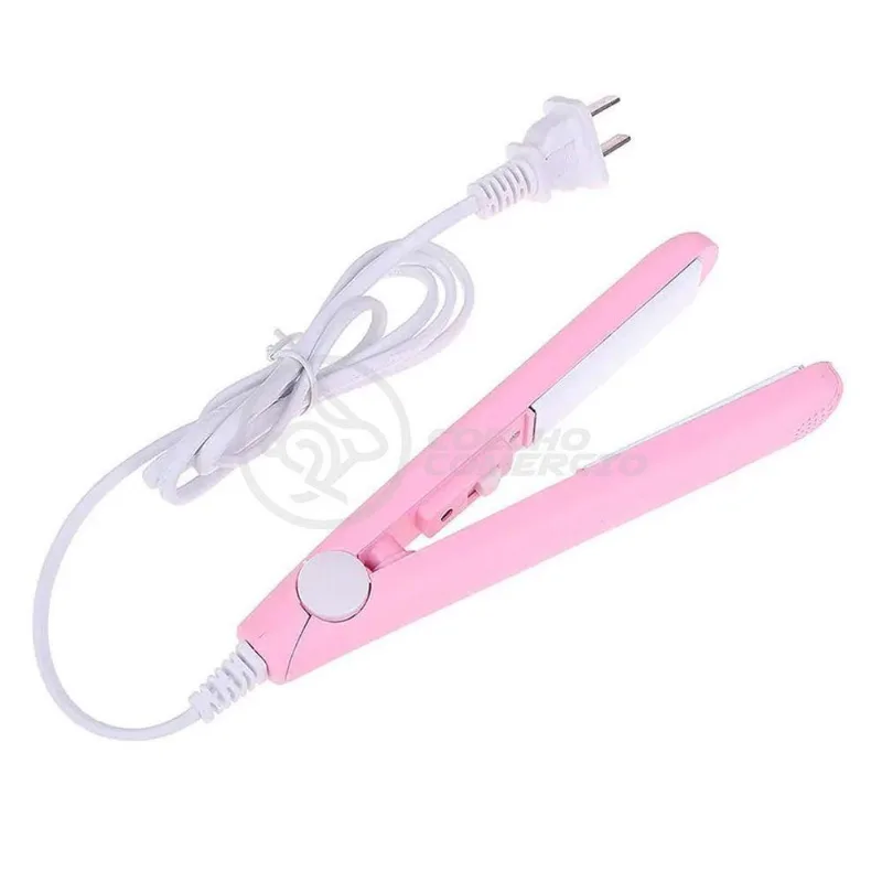 Mini Chapinha Prancha Portátil Bolsa para Cabelo Placas Cerâmica 160° Tecnologia Rápida Rosa Bivolt