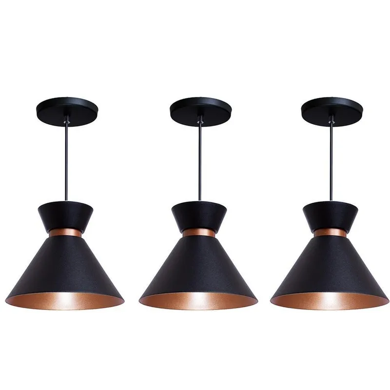 Kit 3 Pendente Lustre Luminária Berlin 15cm Preto