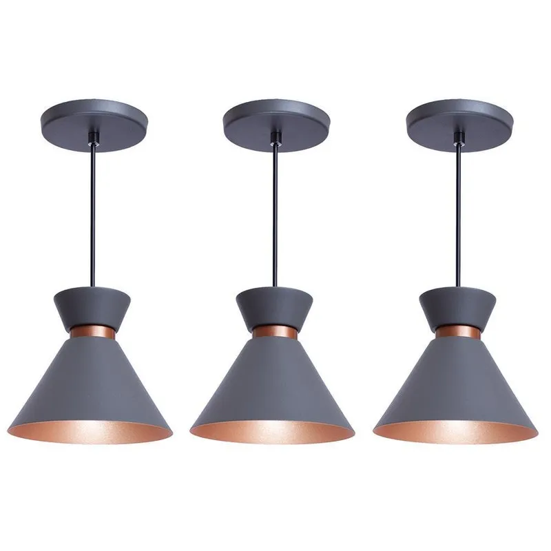 Kit 3 Pendente Lustre Luminária Berlin 15cm Cinza