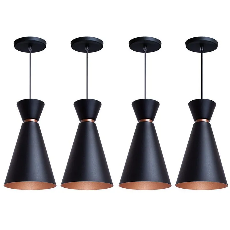 Kit 4 Pendente Lustre Luminária Pequim Preto 30cm