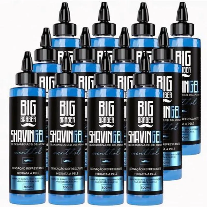 Kit 12X Shaving Gel De Barbear Menthol 300Ml Big Barber