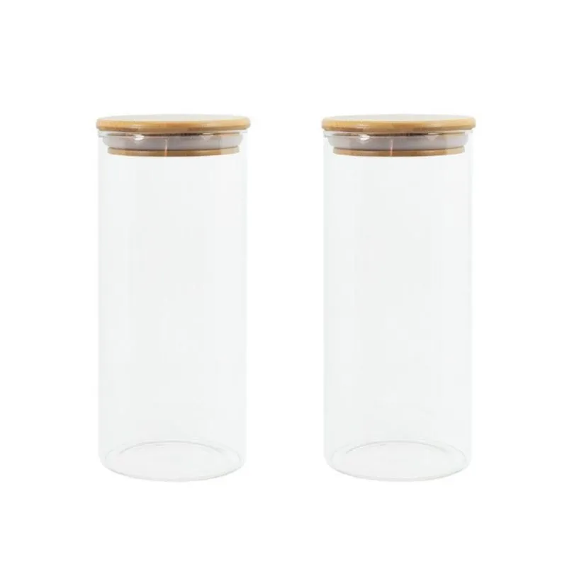 Conj. 2 Potes Mantimentos Vidro Hermético 800ml Tampa Bambu