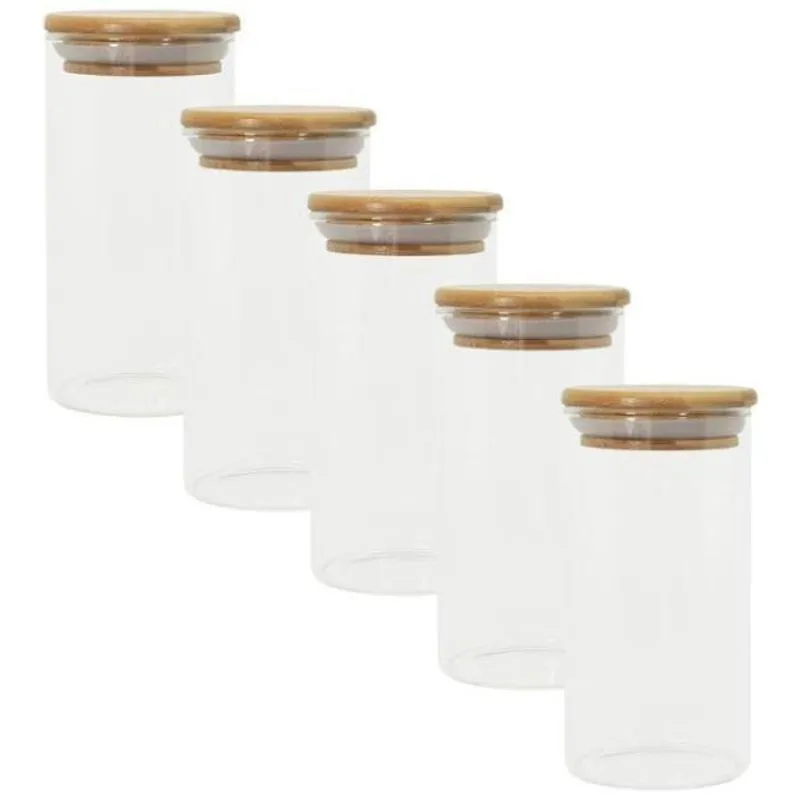 Pote Mantimento Hermético Tampa Bambu Kit 10 Peças 300ml